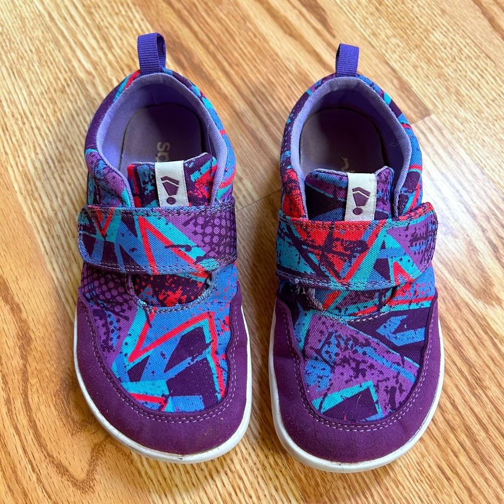 Kids Geometric Purple & Teal Hook-and-Loop Sneakers